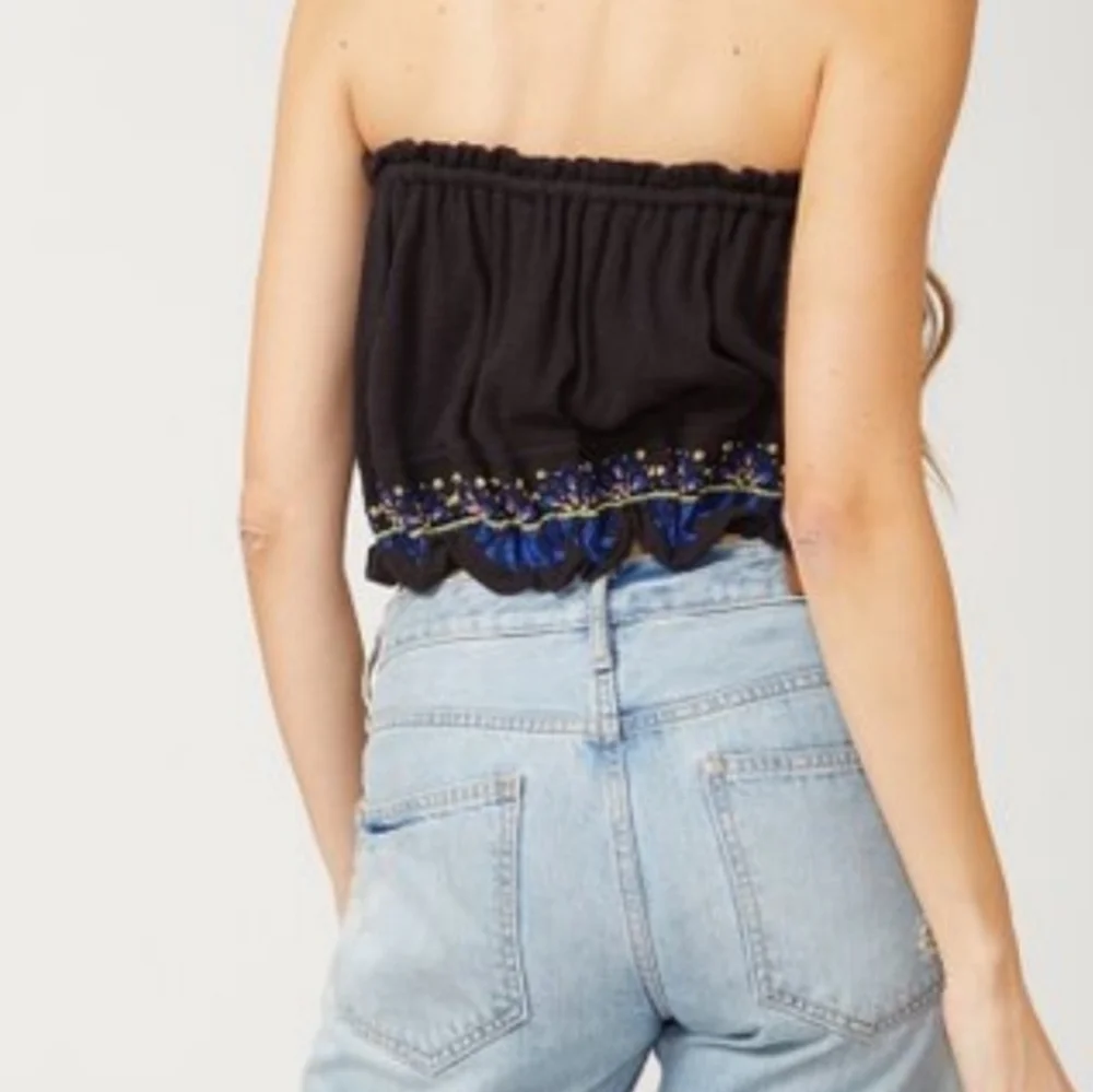 NWT Free People No More Tears Embroidered Front Tie Tassle Tube Bandeau Top Sz M